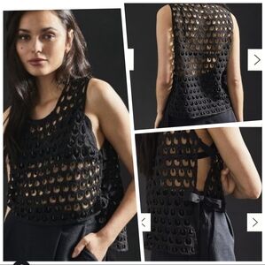 Antropologie Black Sleeveless Beaded Blouse